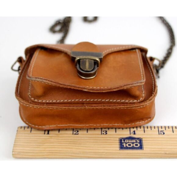 Roots TAN BROWN GENUINE LEATHER CHAIN FLAP X-BODY SHOULDER BAG MINI PURSE CLUTCH - Picture 12 of 15